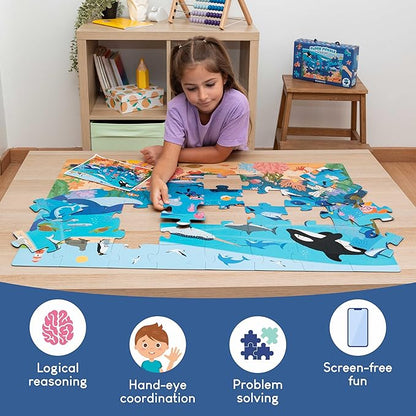 BONNYCO Giant Floor Puzzles for Kids of Sea Animals with 48 Large Pieces. Jumbo Puzzle 36.2 x 24.4 in, Gifts for Boys and Girls, Educational Kids Toys Ages 2-8
