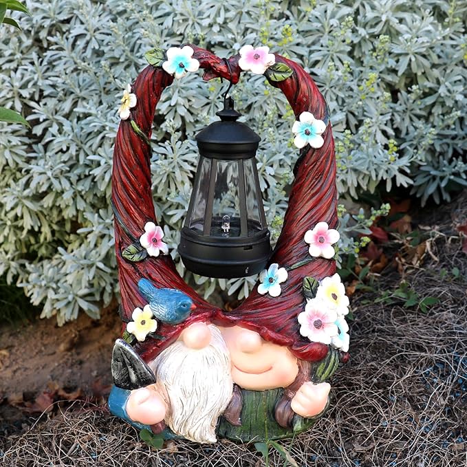 Outdoor Couple Gnome Decorations with Solar Light Lantern Double Cute Gnomes Resin Statues Outdoor Decor Gifts for Valentine's Day Anniversary(Couple Gnome)