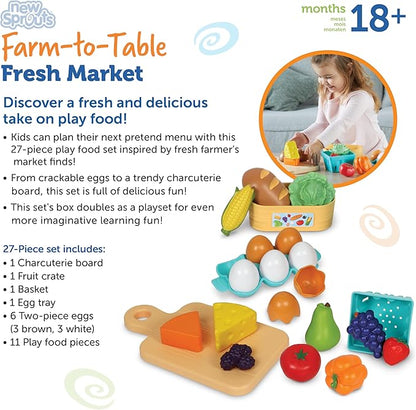 Learning Resources New Sprouts Farm-to-Table Fresh Market - Play Food for Kids Kitchens, Grocery Store, Gifts for Boys and Girls, Ages 18 Months+,27 Pieces