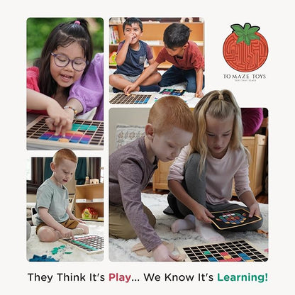 Tomaze Montessori Mosaic Tinker Tangram Set - Large Pixel Pattern Play Blocks, Wooden Grid Board, Educational STEM Puzzle for Learning Letters, Shapes - Safe & Easy To Grasp - Toy Gift for Kids Age 4+