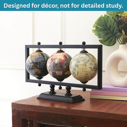 Rely+ Set of 3 4'' Earth Globe for Desk Elegant Office Decor World Globe Sturdy Metal Stand (NOT PLASTIC!) - Rotating Desktop Globes For Geographic Home Table Gift for Adult Decorative Book Shelf