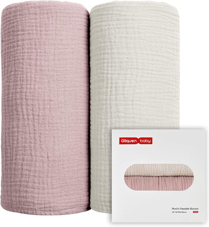 GLLQUEN BABY Muslin Swaddle Blankets for Girls, 2-Pack Organic Baby Blankets for Girl Boy, Newborn Receiving Blanket, Baby Swaddle Blanket Unisex, Baby Essentials, Registry & Gift, 40 x 38 inches