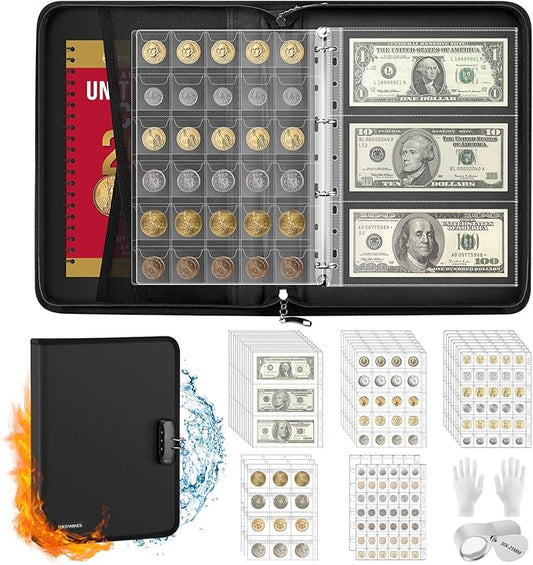 Coin Collection Book with 520 Pockets Coin Holders, Coin Albums for Collectors Coin Sleeves-Paper Money Binder Organizer Coins Storage Case with Lock,Collecting Coin Collection Supplies for Bill,Stamp