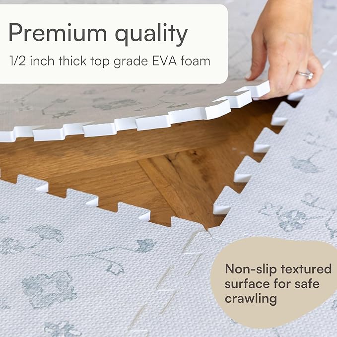 Baby Play Mat for Floor – 6x6ft Vintage Gray | Soft Non Toxic Premium EVA Foam Tiles for Tummy Time, Crawling & Playroom – Waterproof Interlocking Floor Mat for Babies & Toddlers Lillefolk (9 Tiles)
