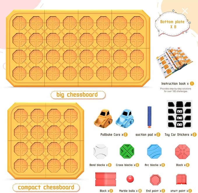 STEM Logic Road Builder Toys: Board Games Toys for 5 Year Old Kids Montessori Brain Teaser Puzzles Educational Learning Activities Toy for Kid Ages 3 4 6-8 12 Boys Girls Gifts (Orange, 62PCS)