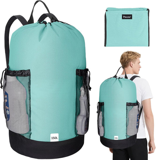 BALEINE 150L Laundry Bag Backpack, 900D Oxford Fabric Large Travel Laundry Bags with Shoulder Straps and 2 Mesh Pockets for College Dorm, Apartment, Laundromat (Sky Blue, 150L)