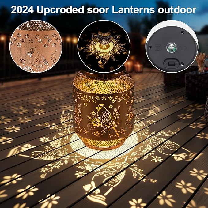 Solar Lanterns Outdoor Waterproof Christmas Birthdays Gifts for Women Mom Grandma Butterfly Garden Decor Metal Hanging Solar LED Lights for Patio(Red Bird)