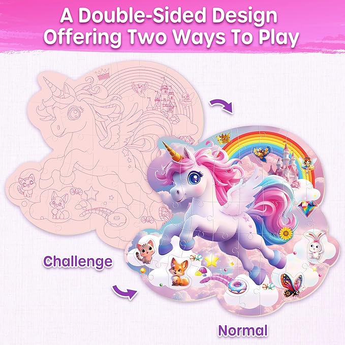 SYNARRY Unicorn Floor Puzzles for Kids Ages 4-6, Large 45 Piece Floor Puzzles for Kids Ages 4-8, Puzzles for Toddlers 3-5, Unicorn Toys Gifts for 3 4 5 6 7 8 Year Old Girls