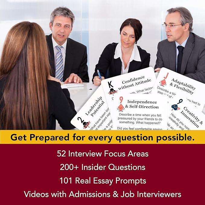 Mind Brain Emotion 52 Essential Interview Skills: Prep for Private School, College, Job Entrance Interviews| 200+ Insider Questions, 101 Real Admissions Essay Prompts, Expert Guide Videos