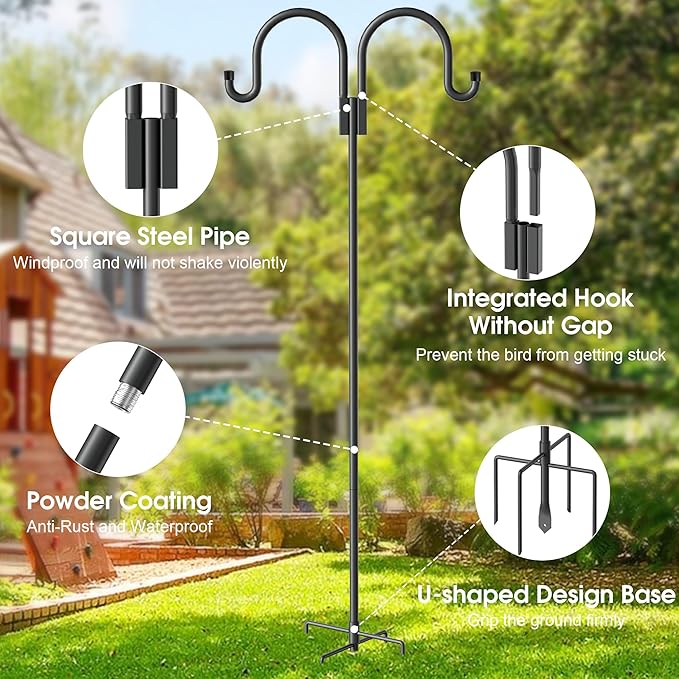 Shepherd Hooks for Outdoor, 2 Pack 95 Inch Bird Feeder Pole with 5 Prongs Base for Hanging Lantern, Hummingbird Feeder, Lightweight Plant, Shepherds Hook for Bird Feeders for Outside
