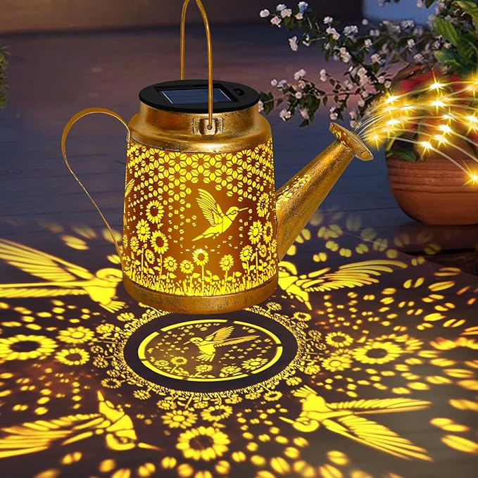 Hummingbird Solar Watering Can Lights, Outdoor Waterproof Garden Lanterns with Shepherd Hook, Solar Garden Decor for Yard Outdoor Landscape Pathway Porch Patio, Gift for Women Mom Grandma