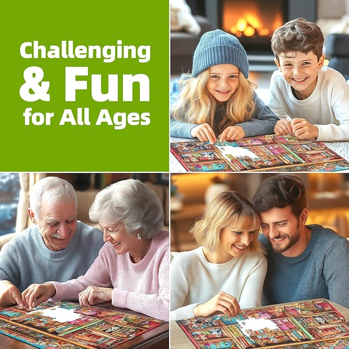 Circus Bookshelf Puzzles for Adults 1000 Pieces Colorful Vintage Artwork Jigsaw Puzzles with Letters on Back Hard Impossible Difficult Challenging Funny Family Puzzle (27.5"x19.6")