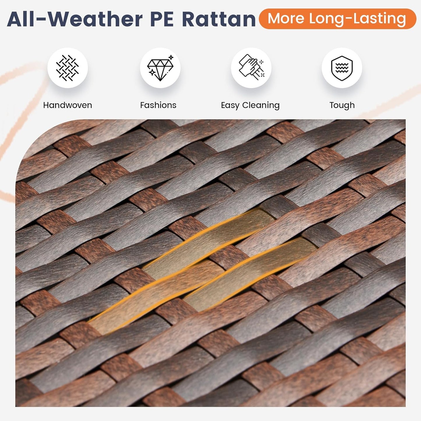 UDPATIO Patio Furniture Set with Fire Pit Table, 8 Inch Armrest Outdoor Sectional Sofa, Wicker Outdoor Furniture Conversation Sets with Waterproof Cover for Backyard Deck(Brown/Navy Blue)