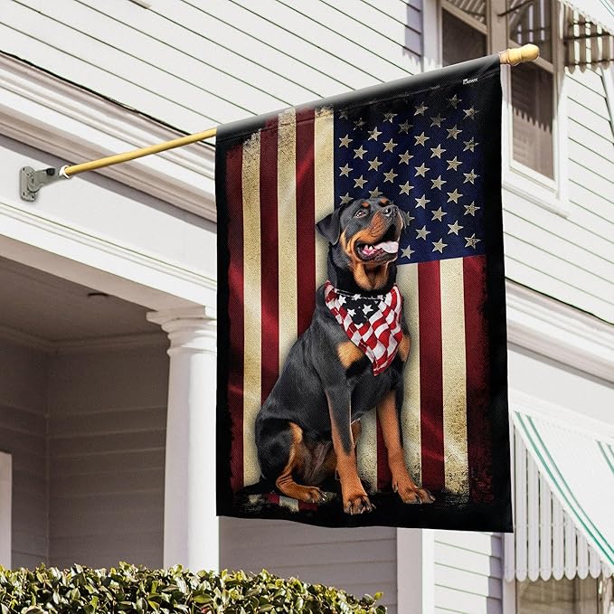Flags-Rottweiler American Flag, House Flag (29.5" x 39.5")-USA House Garden Flags Premium Polyester-Decorative Outdoor Flags