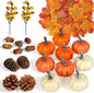 Artmag 51 PCS Artificial Pumpkins, Fall Harvest Decorations with Acorns, Pinecones, Berries, Maple Leaves for Farmhouse Fall Thansgiving Halloween Decor Decoration