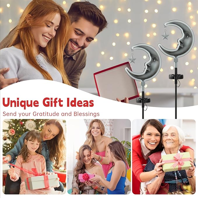 Solar Outdoor Garden Lights - Outdoor Decor Butterfly Neon Lamp Patio Path Decor(2 Pack) (Silver Moon)