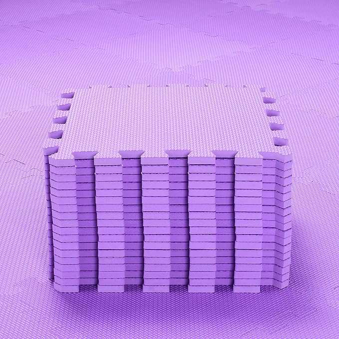 qqpp EVA Rubber 18 Tiles Interlocking Puzzle Foam Floor Mats - Baby Play Mat for Playing | Exercise Mat for Home Workout. Purple. QC-Kb18N