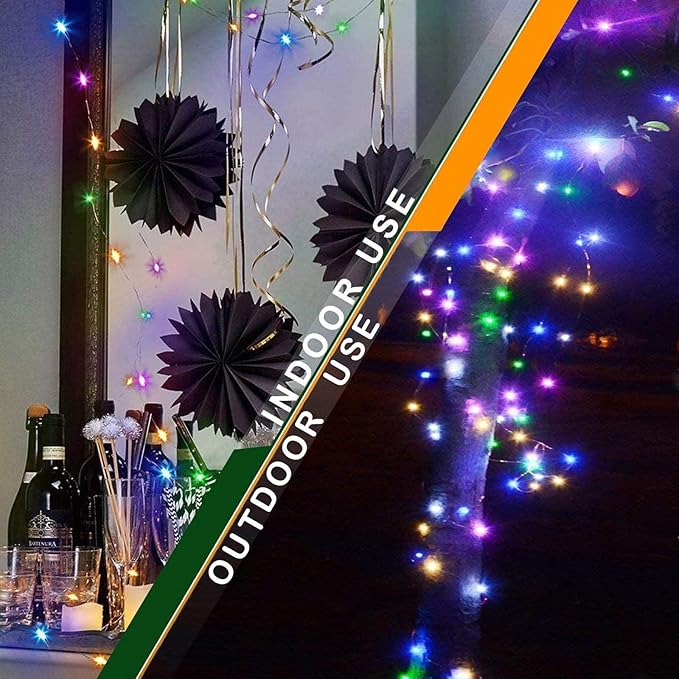 RUICHEN Multicolor Dimmable Fairy Lights Plug in, 99 Ft 300 LED Twinkle String Lights with Remote, Waterproof Silver Wire Firefly Lights for Bedroom, Patio, Yard, Christmas, Easter, Wedding, Party