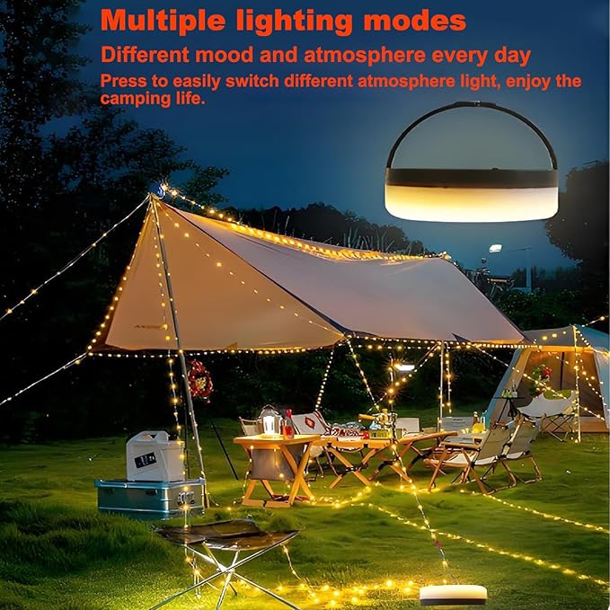 Solar Camping String Lights, 4 in 1 Remote Control Light, Outdoor Lantern Retractable Light 10 Lighting Modes, Solar Powered and USB Charging, Portable Multicolor&Warm White for Decorations