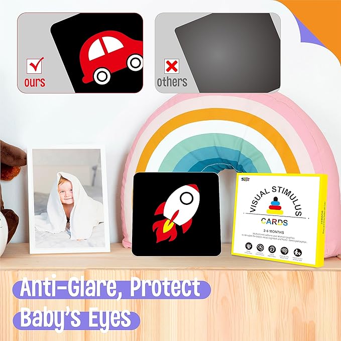 50 Pages Colorful Baby Visual Stimulus Flashcard, 25 PCS High Contrast Color-Coded Cards Educational Sensory Toys for Newborn Infant Gift (3-6 Months, 5.5” X 5.5”)
