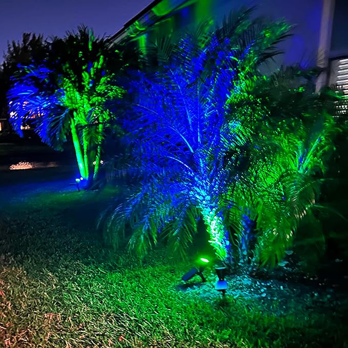 T-SUNUS Blue Solar Lights Outdoor Waterproof IP65, 2 Pack Garden Spotlights, Auto-on/Off Security Landscape Pond Spot Light 2 Modes for Halloween Christmas Tree Patio Garage Yard Driveway Pool Fence