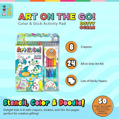 Bright Stripes Travel Art Kit for Kids Ages 3+ | Going Dotty Ocean Theme | Compact Coloring Set with Crayons, Stickers & Activity Book | Fun, Mess-Free Crafts for Toddlers and Preschoolers