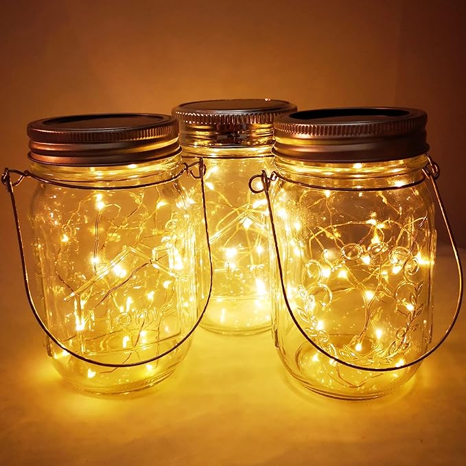 Mason Jar Solar Lights,8 Pack 30 LEDs Fairy Hanging Mason Jar Lights,Solar Lanterns for Outdoor Patio Party Garden Wedding Christmas Decor Lights(Mason Jars/Handles Included)