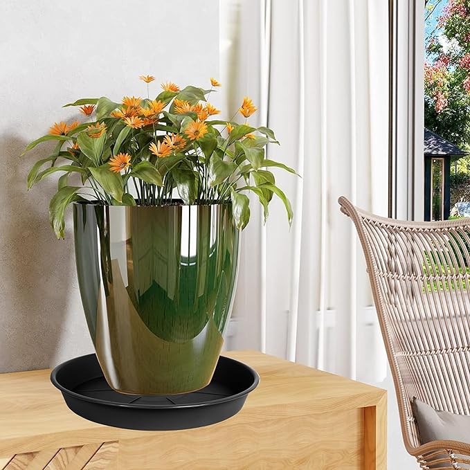 6 Pack of Plant Saucer Tray 9 10 inch, Heavy Duty Plastic Pot Plant Drip Trays Saucers for for Indoors Outdoor, Plant Water Tray for Planters 9-10" (10", Black)