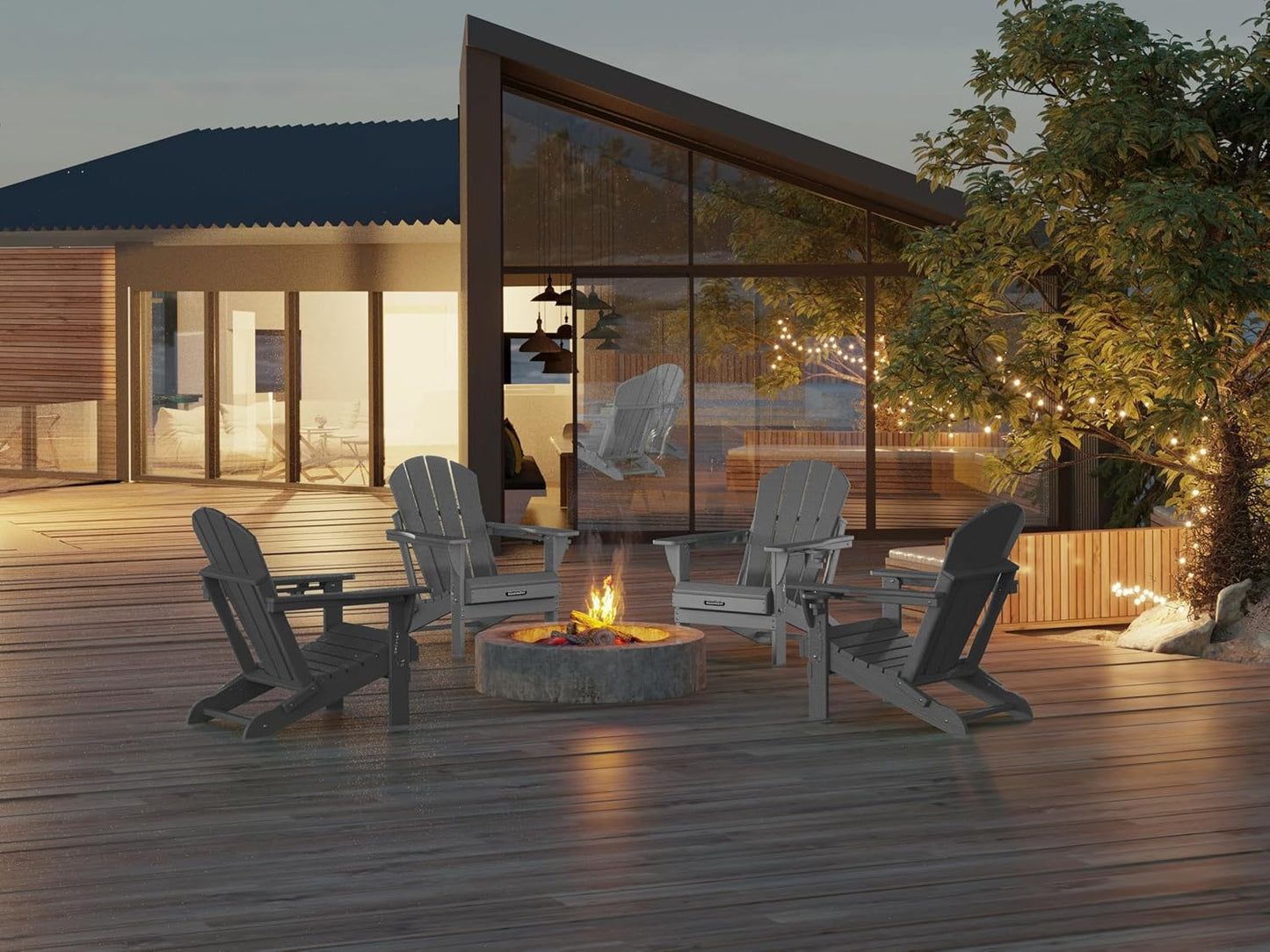 MUCHENGHY Folding Adirondack Chairs HDPE Weather Resistant 6 Pack, Patio Firepit Chairs, Sturdy Outside Chairs, Lawn Chairs, 15min Assembly 380lb Grey