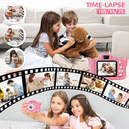 Kids Camera, Toys for Ages 3-7, Camera for Kids, Present for 3 Years+ Old Girls, Kids Camera with Cute Silicone Sleeve, 1080p Video Recording, Multi-Frame & Filter, Girl Toys, Pink