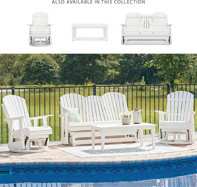 Signature Design by Ashley Hyland Wave Casual Weather Resistant HDPE Outdoor Swivel Glider Chair, White