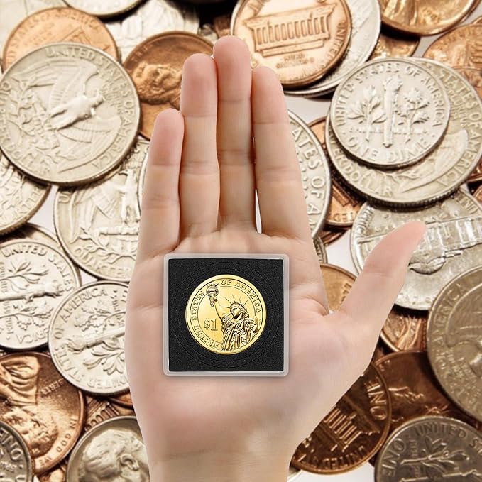 60 Pcs Coin Holders for Collectors, Clear Coin Cases with 5-Size Sponge Gaskets 20/25/30/35/40mm, Plastic Coin Slabs and Coin Protectors for Silver Dollar Collectors Collection Supplies, Black