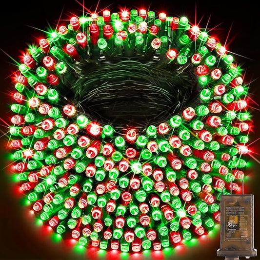 KNONEW 600FT 1500 LED Christmas String Lights Outdoor Green Wire Fairy Light 8 Modes & Timer Plug in Waterproof LED String Lights for Xmas Yard Tree Wedding Party Holiday Decorations(Red and Green)