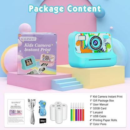 Kids Camera, Upgrade Kids Camera Instant Print, Front Rear Dual Selfie Digital CAM with 1080P Videos, Portable Travel Toy with Games and Music, Christmas Birthday Gift for Boys, Girls and Teens