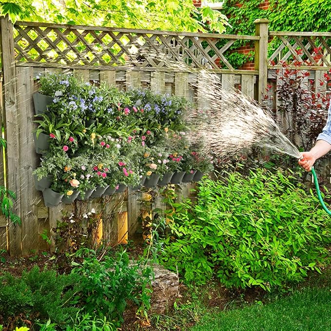 Worth Garden 36 Pockets Self Watering Vertical Planters Indoor Outdoor Living Wall Mounted - 9' Automatic Dripping Irrigation System Hose Kit Stackable Plastic Pot Herb Plants Home Balcony Decoration