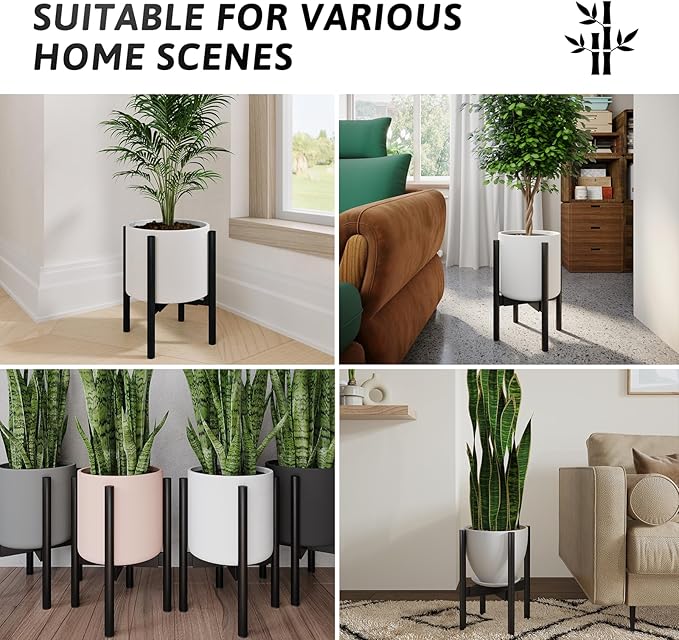 Adjustable Plant Stand Indoor, Bamboo Plant Holder 8 to 12 Inches, Small Corner Planter Stand for Indoor Plants, Single Floor Plant Stand for Living Room Balcony Bedroom, Pure Black