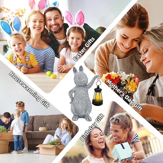 AVEKI Solar Bunny Statue Garden Outdoor Decor, Cute Rabbit Figurines Waterproof Garden Decor with Solar Lantern, Bunny Decor for Yard Art Lawn Porch, Women Gifts for Mom Grandma (Rabbit)