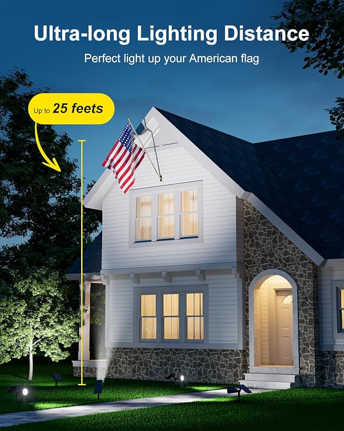 Solar Spot Lights Outdoor Waterproof for Flag, Palm Tree, Pole, Sign, Statue, Mailbox, Bright LED Outside Landscape Flood Spotlights for Accent Uplighting Yard, Garden, House, Backyard, Patio