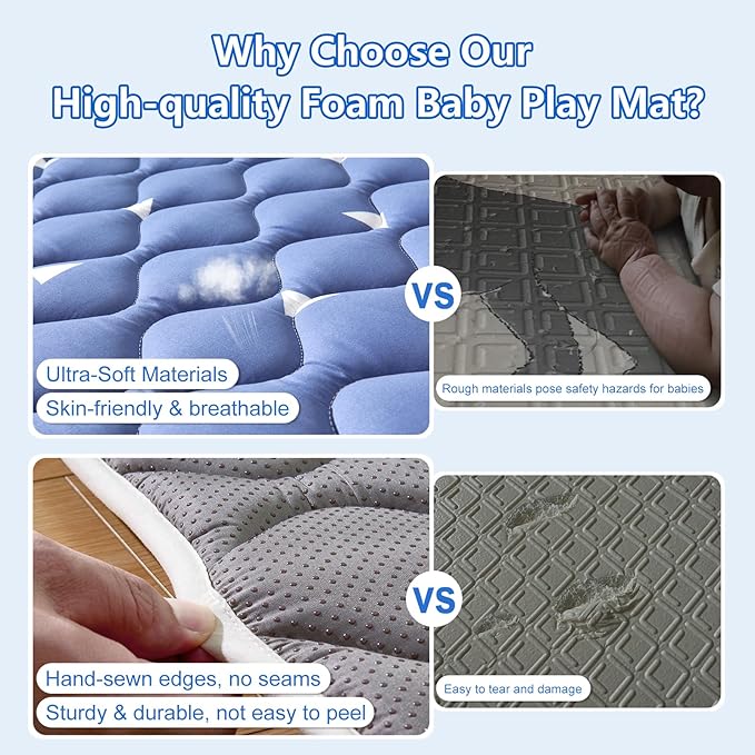 Premium Foam Baby Play Mat for Floor, 50x50 Playpen Mat, Thicken One-Piece Crawling Mat, Non-Slip Cushioned Baby Playmats for Infants, Babies, Toddlers, Play & Tummy Time