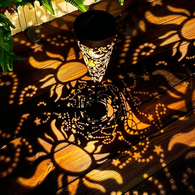 DIBIEECN 6 Pack Sun and Moon Solar Pathway Lights Outdoor,Metal Garden Decorations Outdoor Lights with Patterns and Warm Light,Waterproof Landscape Lighting for Path Patio Backyard Walkway Yard