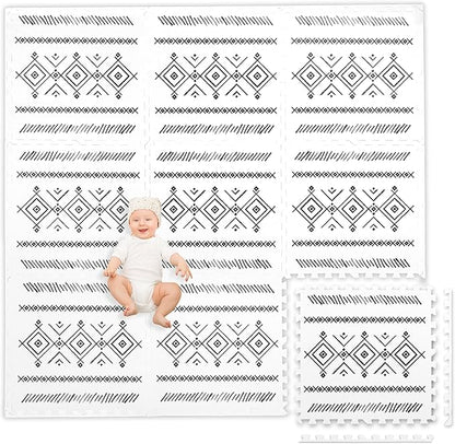 Play Platoon Non-Toxic Extra-Thick Children's Play Mat, 9 Tiles - 72 x 72 inch Comfortable Cushiony Foam Floor Puzzle Mat for Kids & Toddlers with 24 x 24 inch Tiles - Black/White