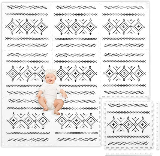 Play Platoon Non-Toxic Extra-Thick Children's Play Mat, 9 Tiles - 72 x 72 inch Comfortable Cushiony Foam Floor Puzzle Mat for Kids & Toddlers with 24 x 24 inch Tiles - Black/White