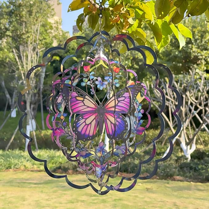 Wind Spinners 2 Pack Metal Butterfly - Butterfly Gifts for Women Mom Grandma Wife, Hanging Wind Spinner for Outdoor & Indoor Decorations, 12 inch 3D Wind Spinner for Ornament Gifts