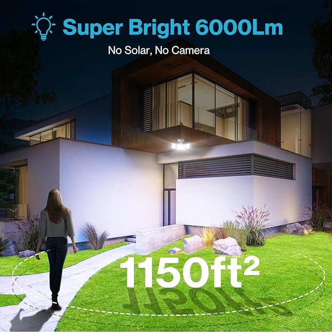 Olafus 65W Motion Sensor Outdoor Light, 2 Pack LED Security Light 6000LM, 6500K Exterior Motion Flood Light with 3 Adjustable Heads, for Outside Garage, Yard, Patio, IP65 Waterproof, White