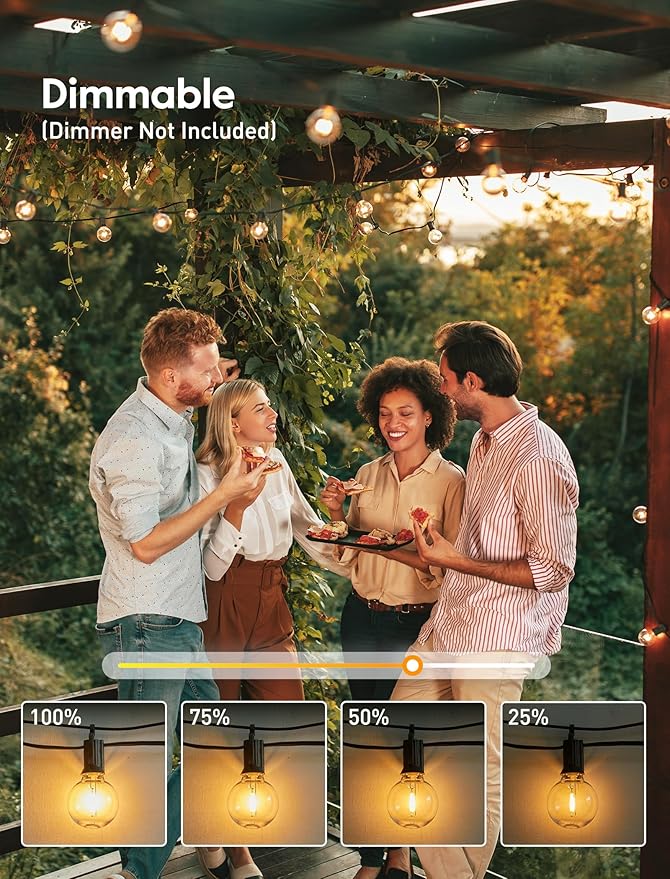 Brightown 60FT LED Outdoor Deck Lights - 2 Pack Patio Lights with 30 Shatterproof Clear Dimmable Edison Bulbs, Waterproof Connectable Hanging Lights for Outside Backyard Porch Party Christmas Decor