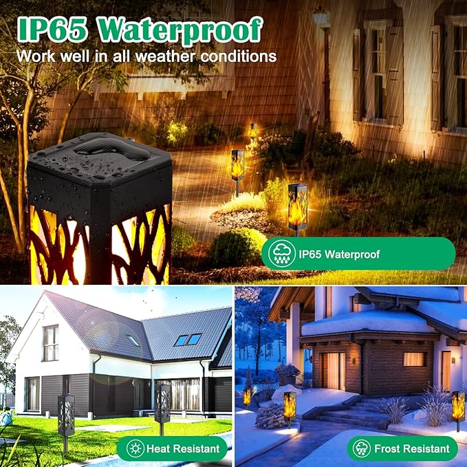 TomCare Flickering Flames Pathway Lights Solar Powered Decorative Garden Waterproof Torch Outdoor Landscape Lighting for Yard Patio