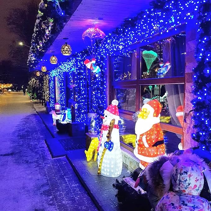 2 Pack Solar Christmas Lights Outdoor Waterproof, 75.5 ft 200 LED Solar Powered Blue String Lights,8 Modes Solar Christmas Lights for Garden Yard Patio Tree Party Xmas Decoration