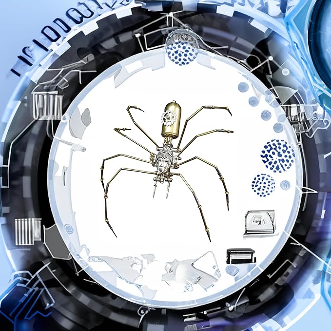 3D Steampunk Mechanical Insect Puzzle Kit - DIY Metal Assembly Model for Adults, Unique Retro Brass Sculpture Craft for Home Office Decoration (Frons Spider)