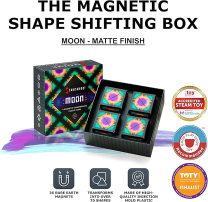 SHASHIBO Shape Shifting Box - Award-Winning, Patented Fidget Cube w/ 36 Rare Earth Magnets - Transforms Into Over 70 Shapes, Gift Box, Download Fun in Motion Toys Mobile App (Moon, 4 Pack)