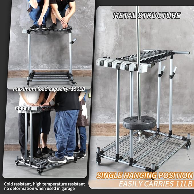 Mobile garden tool organizer metal Garage Storage Holder storage large long lawn tools heavy duty tool rack sturdy yard cart